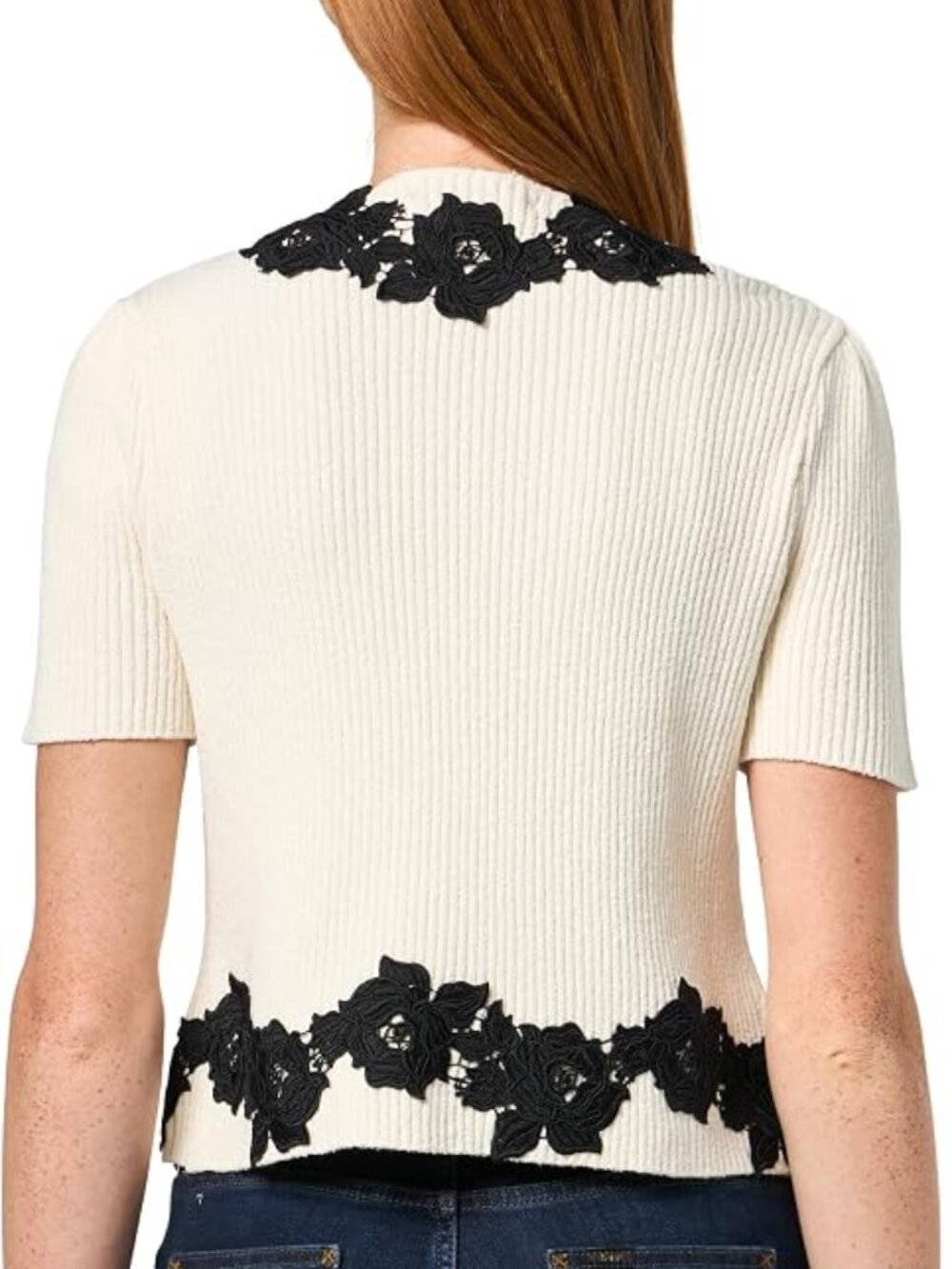 Derek Lam 10 Crosby Maes Lace Trim Ribbed Cardigan - Picture 7 of 8